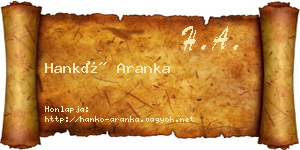 Hankó Aranka névjegykártya